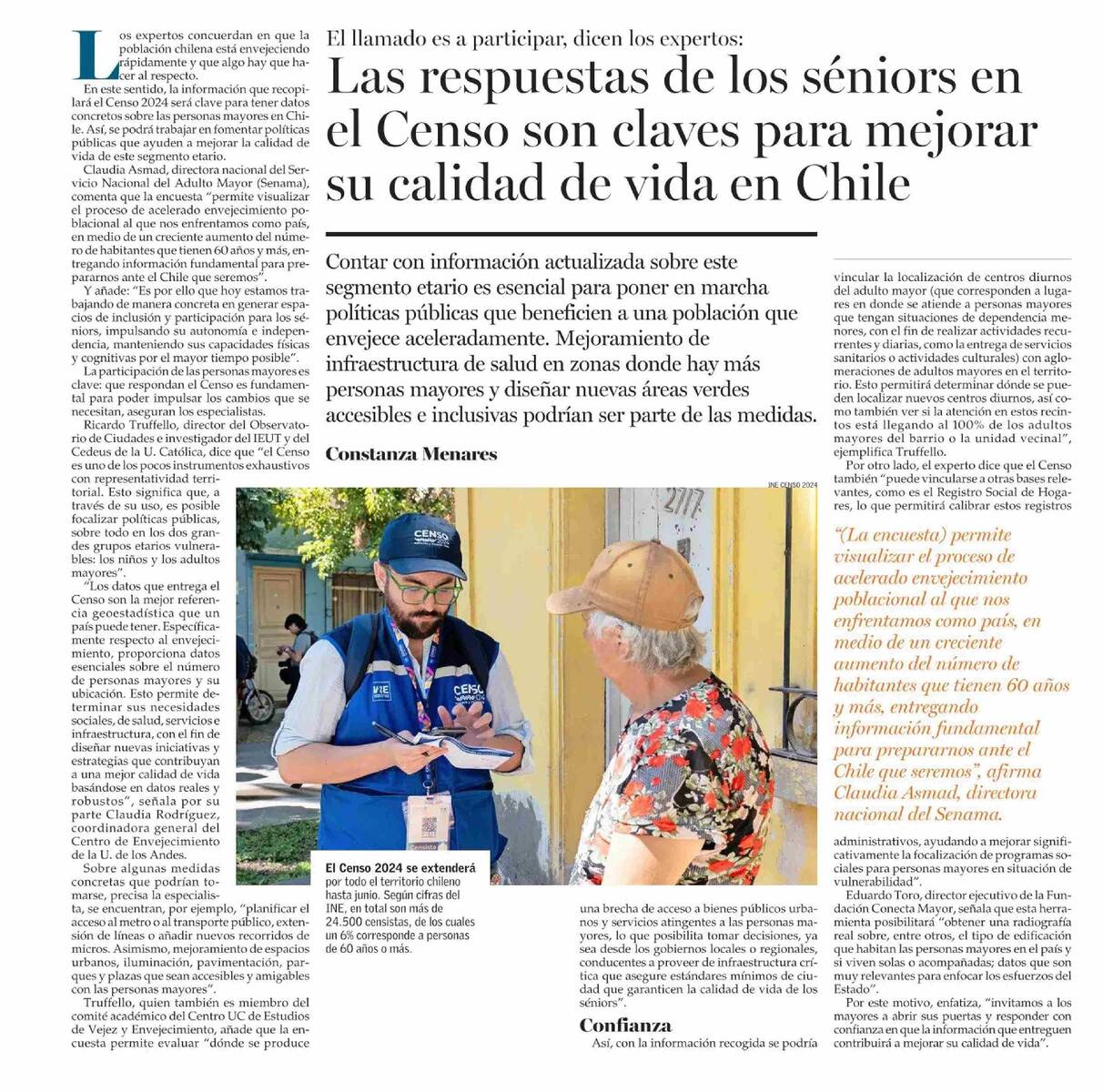 PRENSA I Las respuestas de los séniors en el Censo son claves para mejorar su calidad de vida en Chile