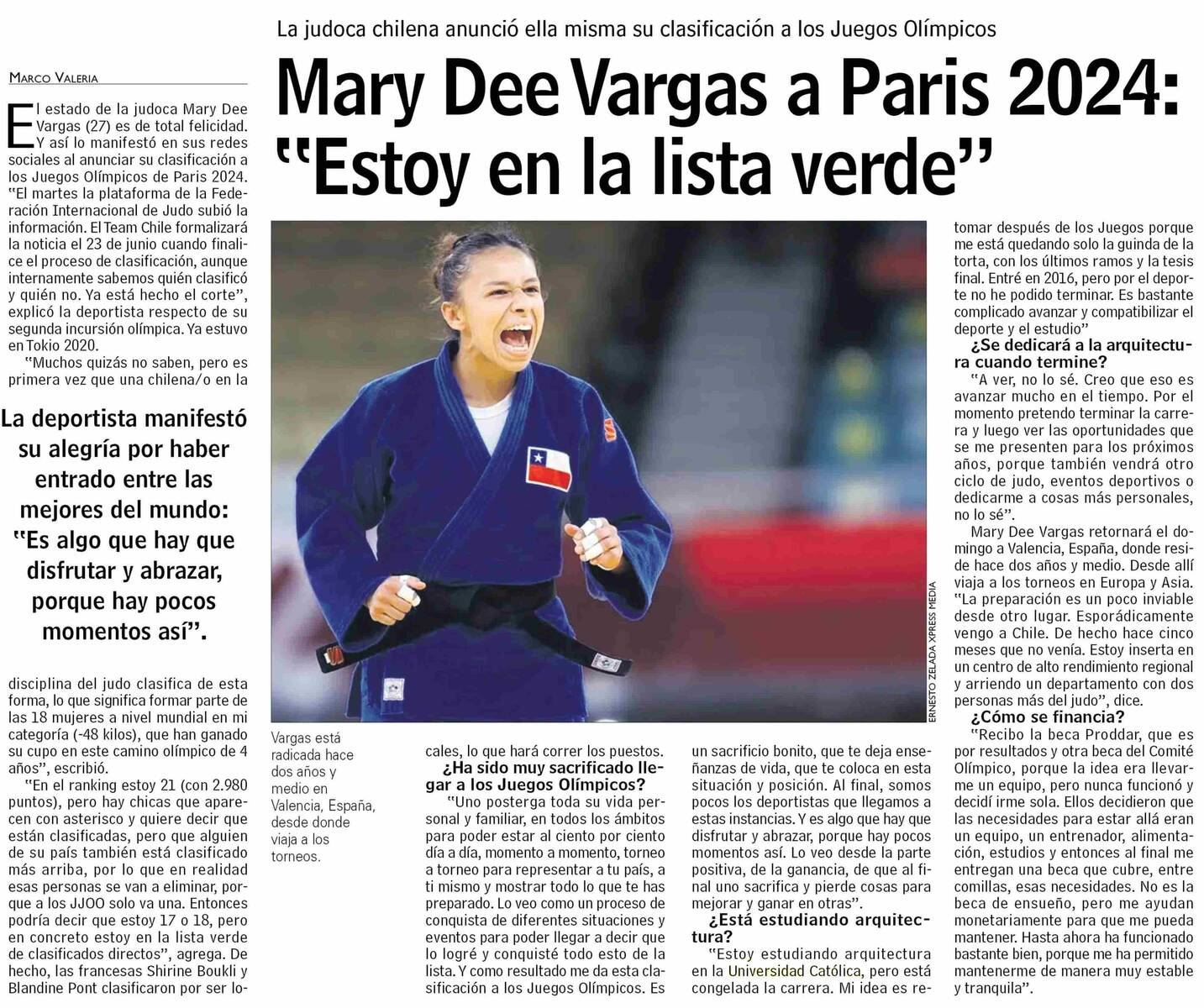 PRENSA I Mary Dee Vargas a Paris 2024: “Estoy en la lista verde”