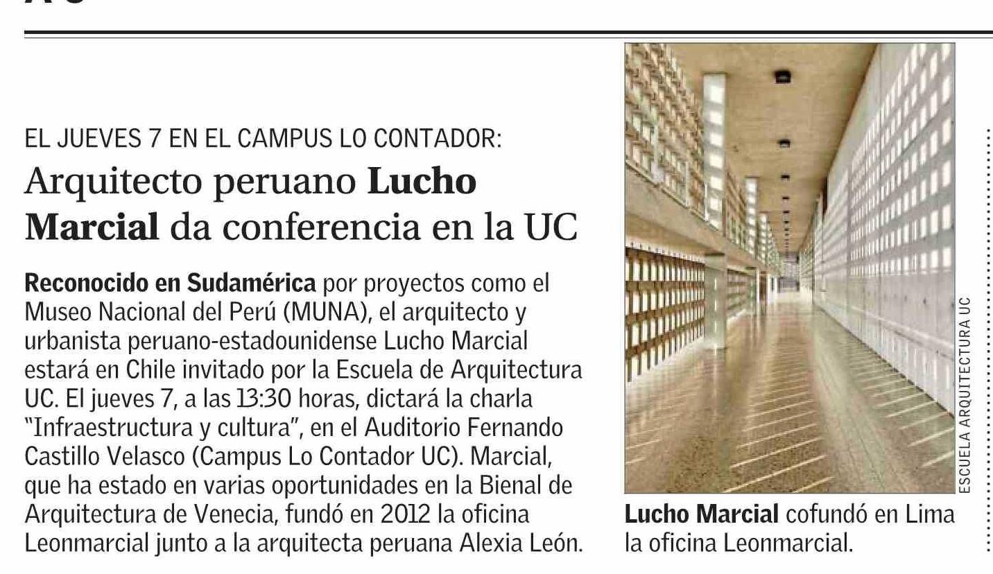 PRENSA I Arquitecto peruano Lucho Marcial da conferencia en la UC